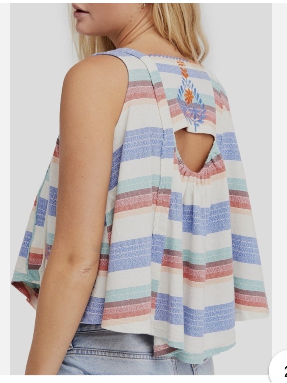 Free People Vintage Striped Embroidered Swing Top